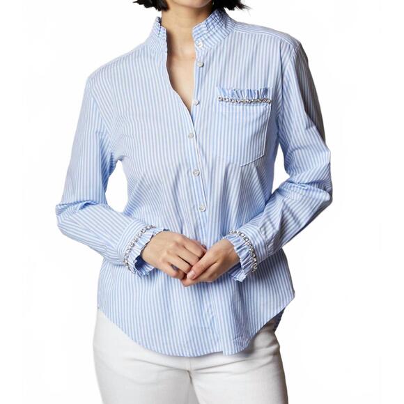 NEW CINQ A SEPT gerda stripe blouse in blue/white